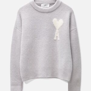 Ami Men’s Ivory Gray Sweater with Heart Detail